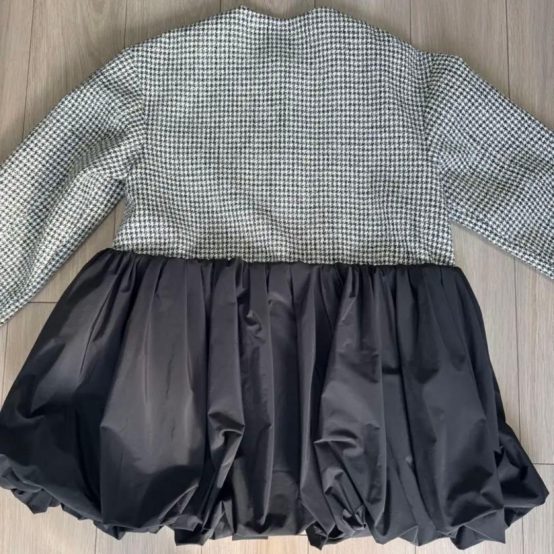 【ベル】セルフォード コート ノーカラー ツイード ドッキング 黒 白