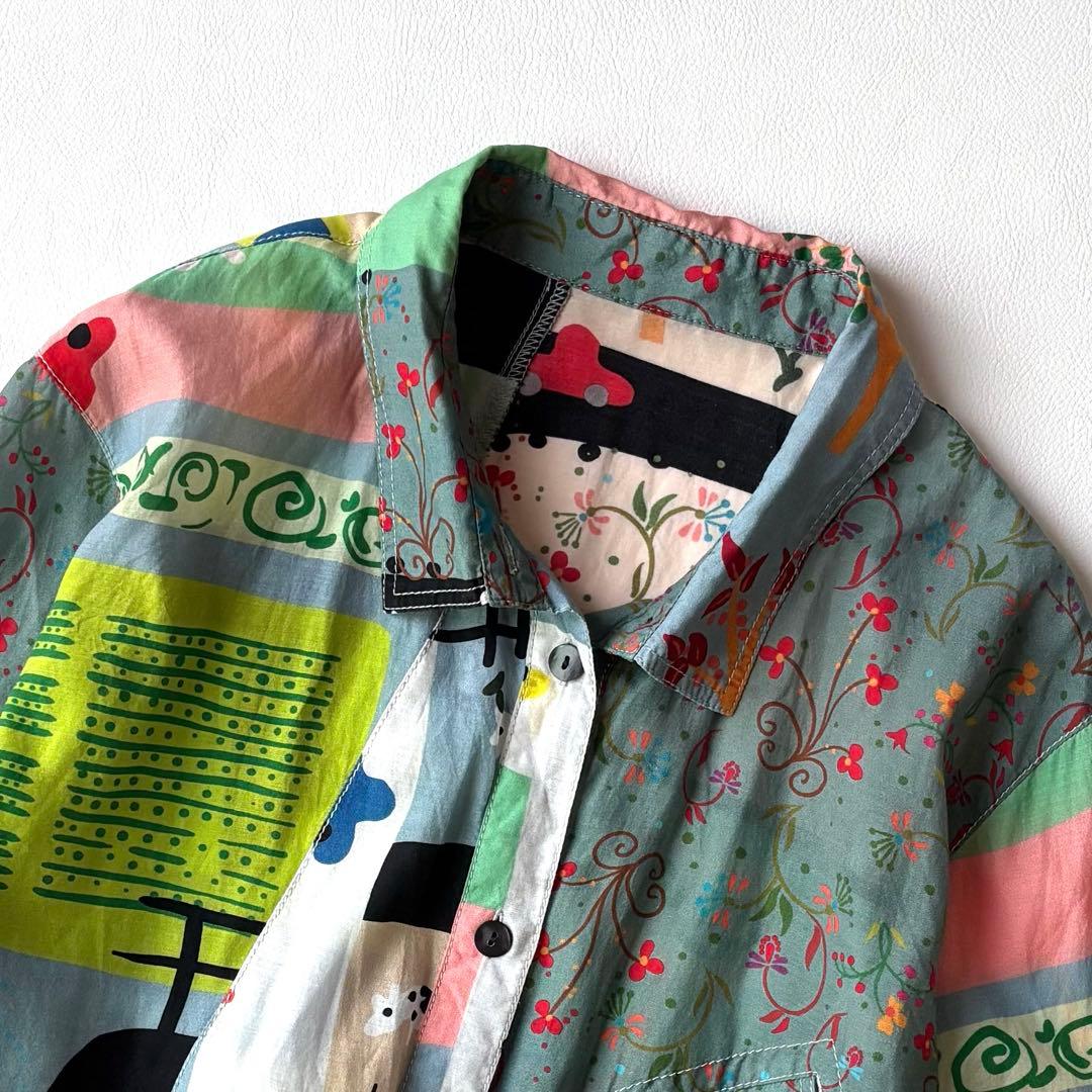 センソユニコ　長袖ロングシャツ　チュニック　変形　マルチカラー　コットン混　40