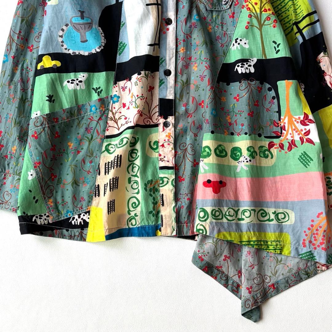 センソユニコ　長袖ロングシャツ　チュニック　変形　マルチカラー　コットン混　40