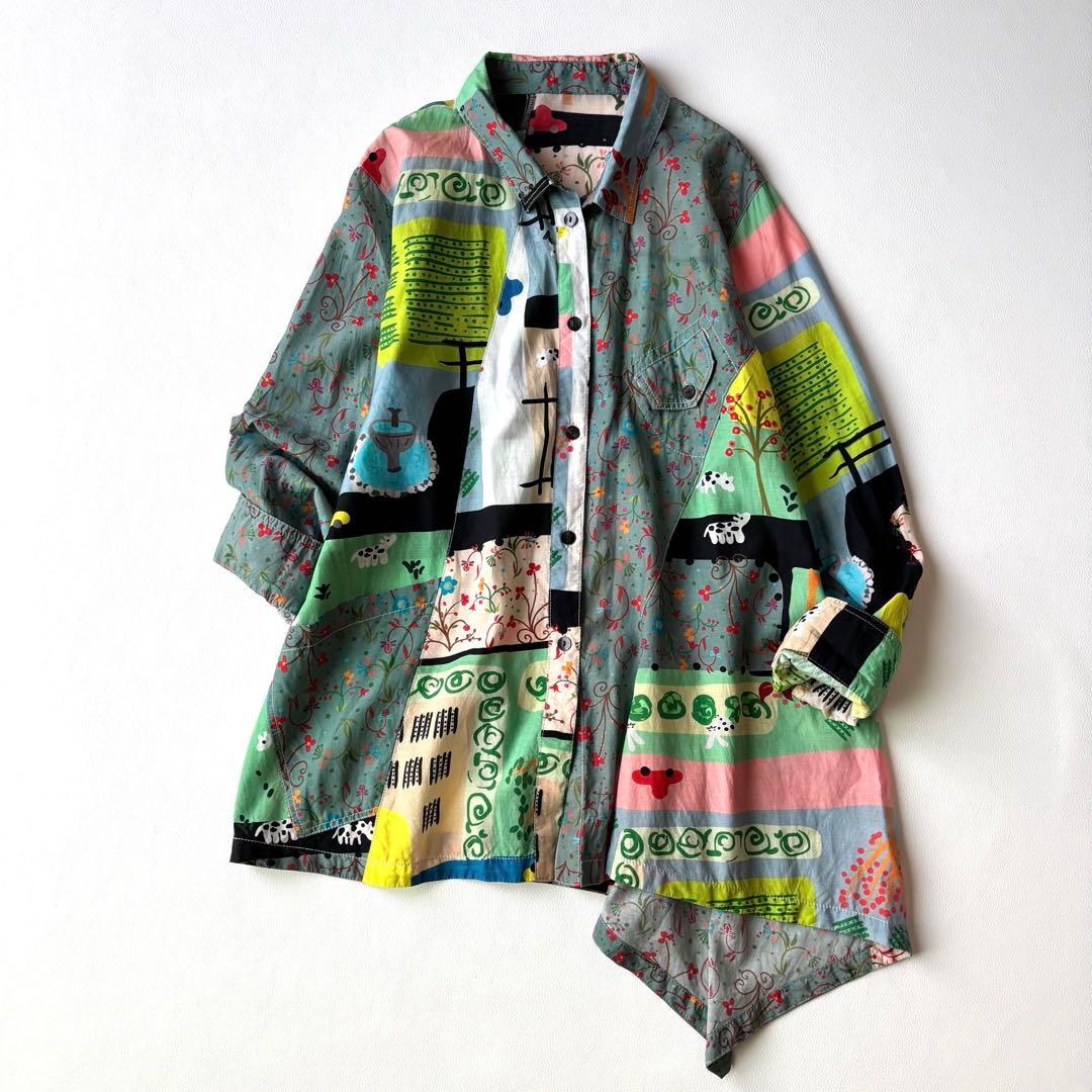 センソユニコ　長袖ロングシャツ　チュニック　変形　マルチカラー　コットン混　40