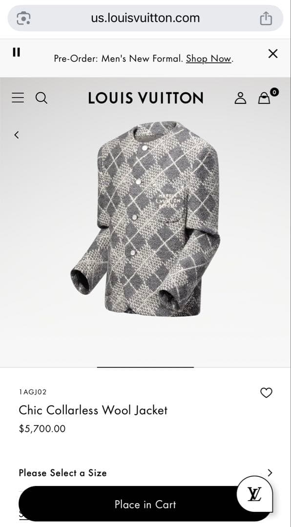 未使用　ルイヴィトン　シックカラーレス ウールジャケット　ツイード　97.6万円