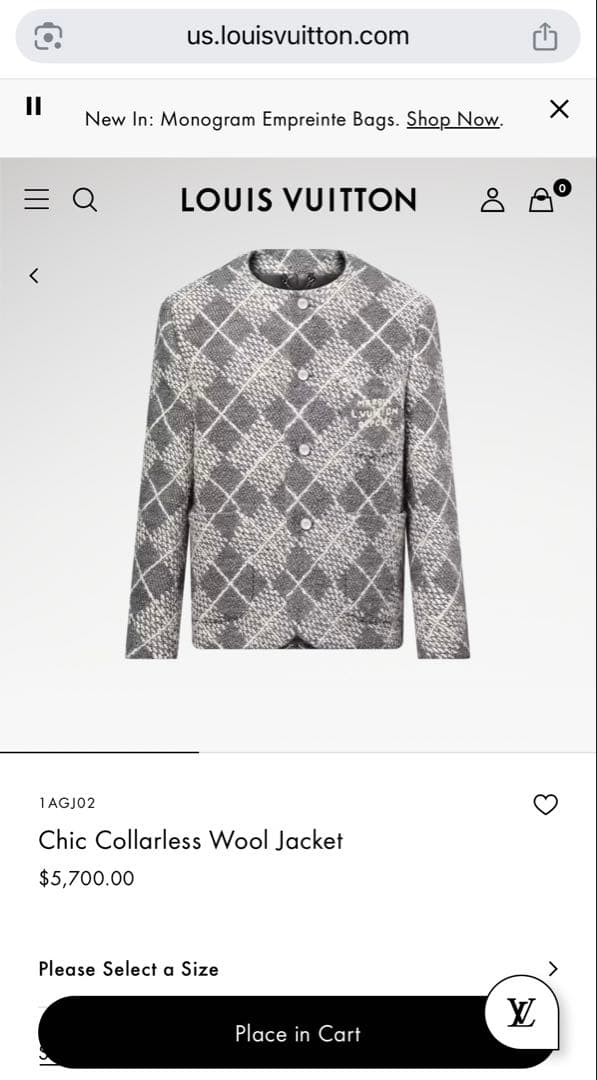 未使用　ルイヴィトン　シックカラーレス ウールジャケット　ツイード　97.6万円