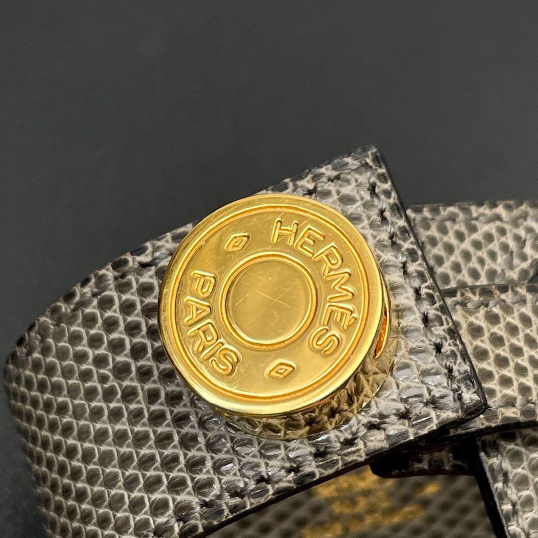 美品 エルメス セリエ リザード レザー バングル ブレスレット ゴールド金具