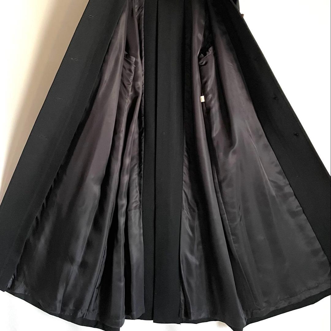 昭和レトロ　オーダーメイド　ステンカラーロングコート　高級ウールギャバ　黒