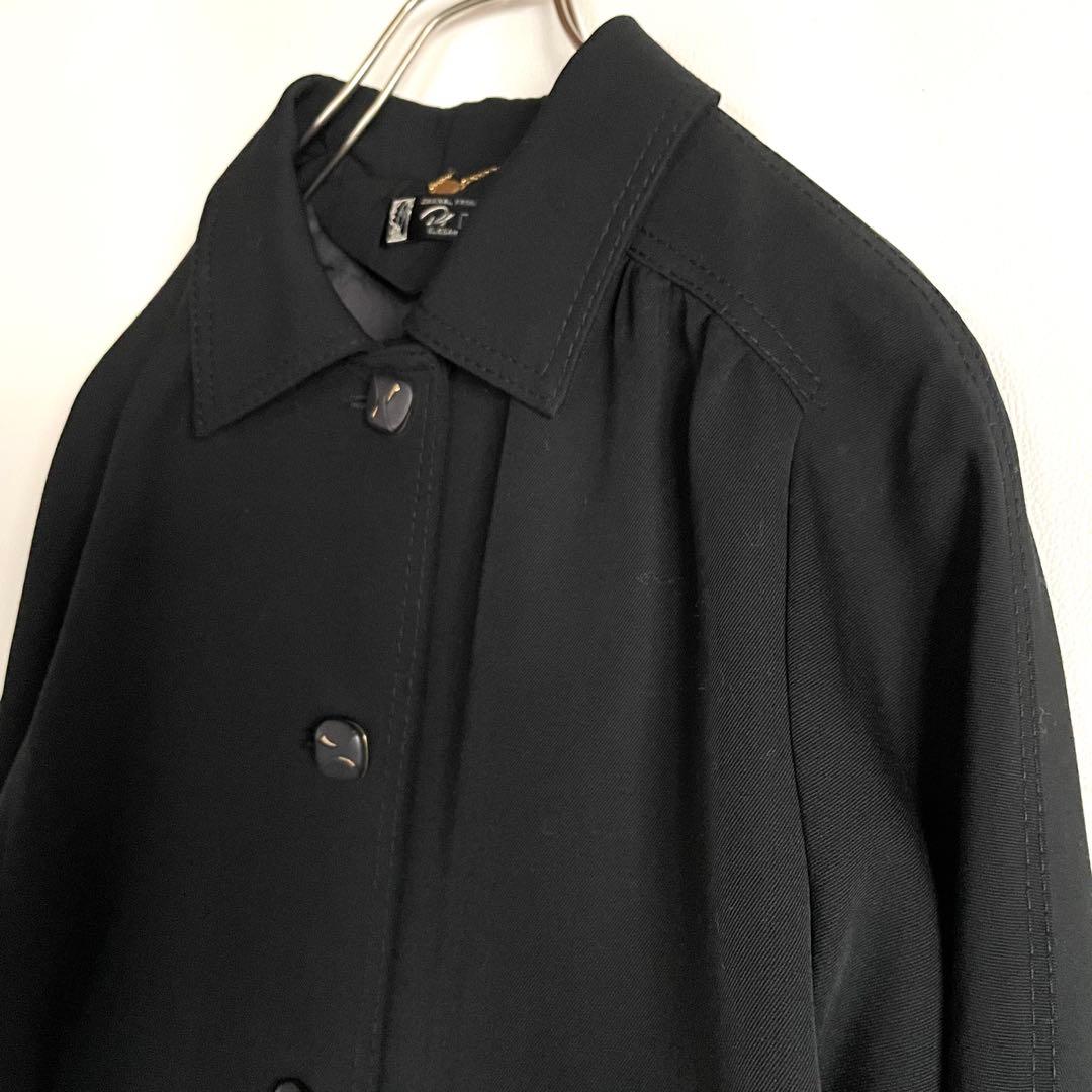 昭和レトロ　オーダーメイド　ステンカラーロングコート　高級ウールギャバ　黒