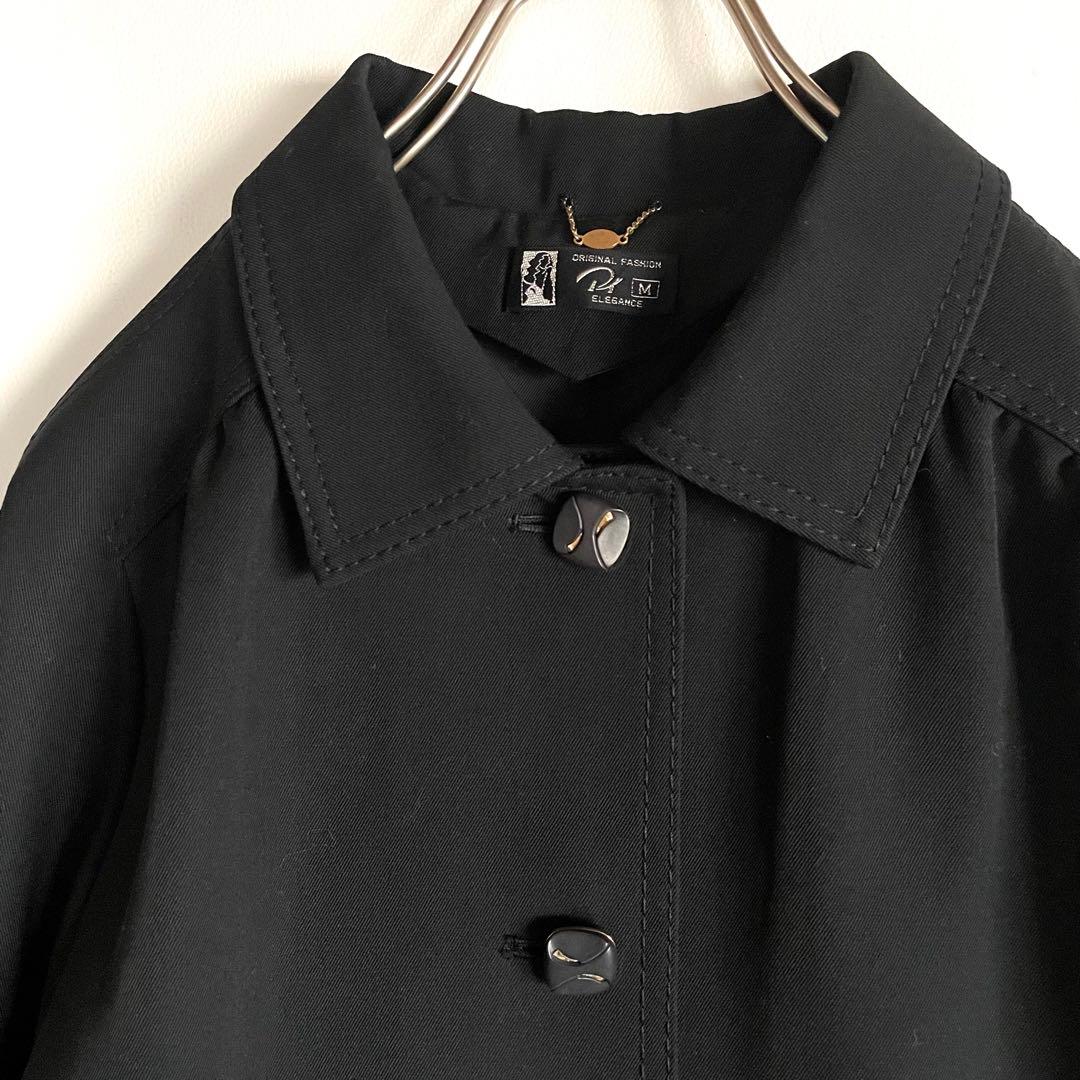 昭和レトロ　オーダーメイド　ステンカラーロングコート　高級ウールギャバ　黒