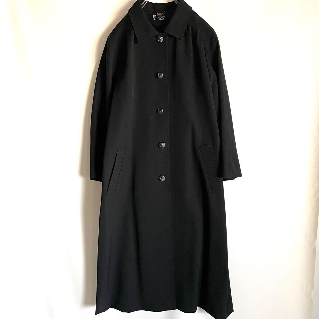昭和レトロ　オーダーメイド　ステンカラーロングコート　高級ウールギャバ　黒