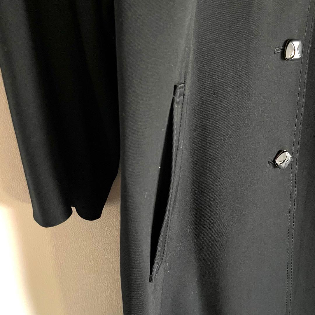 昭和レトロ　オーダーメイド　ステンカラーロングコート　高級ウールギャバ　黒