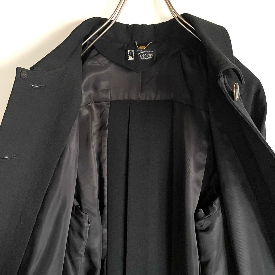 昭和レトロ　オーダーメイド　ステンカラーロングコート　高級ウールギャバ　黒