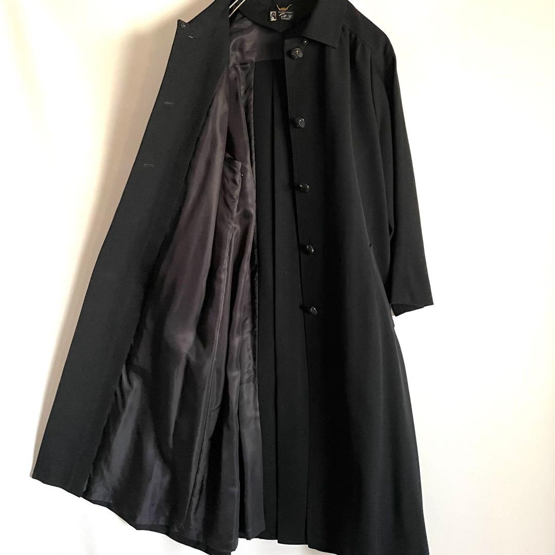 昭和レトロ　オーダーメイド　ステンカラーロングコート　高級ウールギャバ　黒