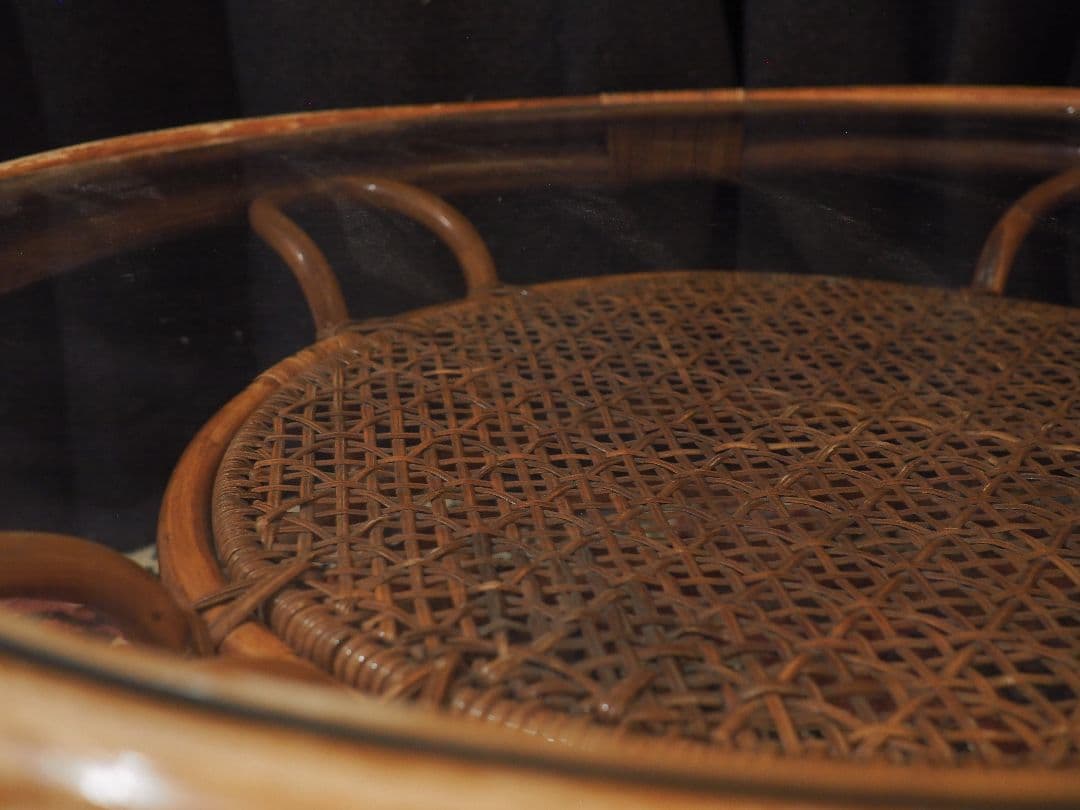 【値引中】ラタンガラストップラウンドテーブル