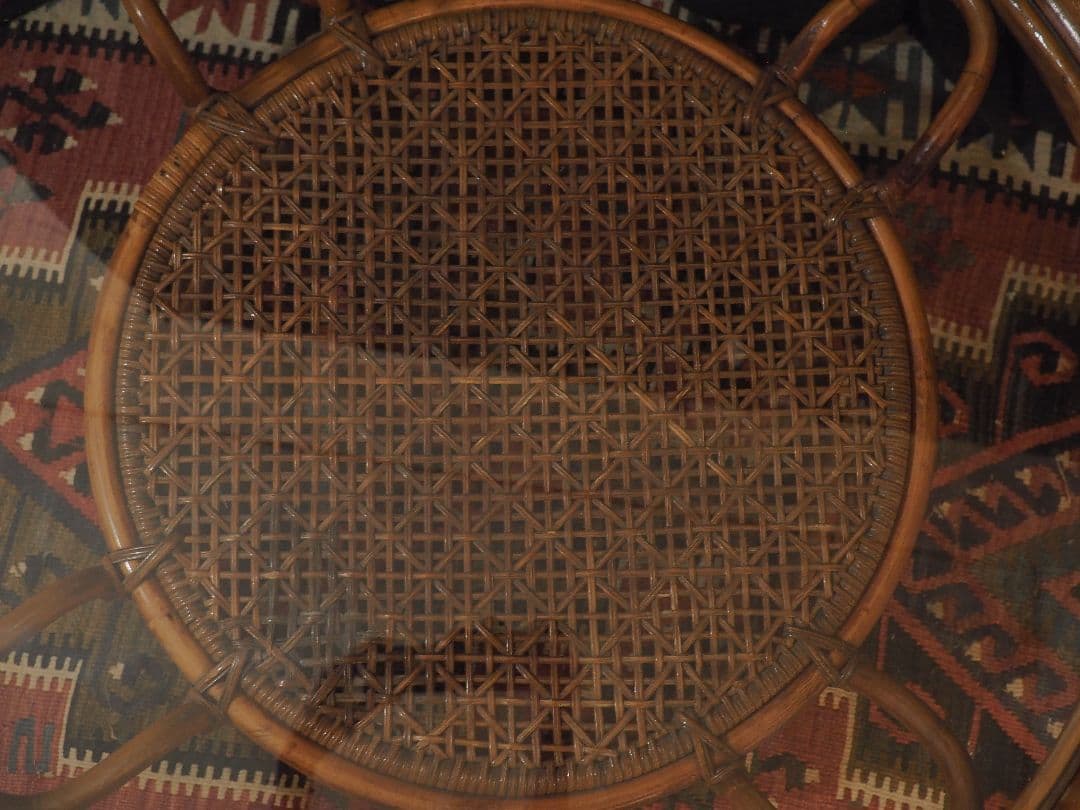 【値引中】ラタンガラストップラウンドテーブル