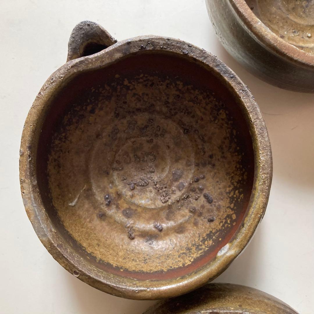 原田拾六　備前焼　向付　５客　共箱、陶歴、共布も５枚　抜群の上り