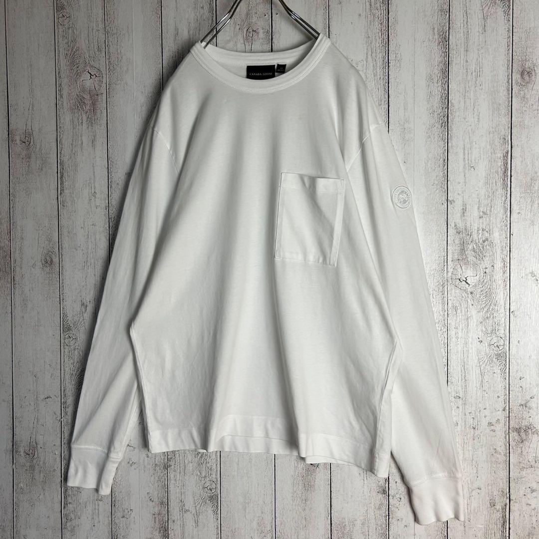 303【美品】カナダグース☆袖ワッペン入り長袖Tシャツ ロンＴ ホワイト