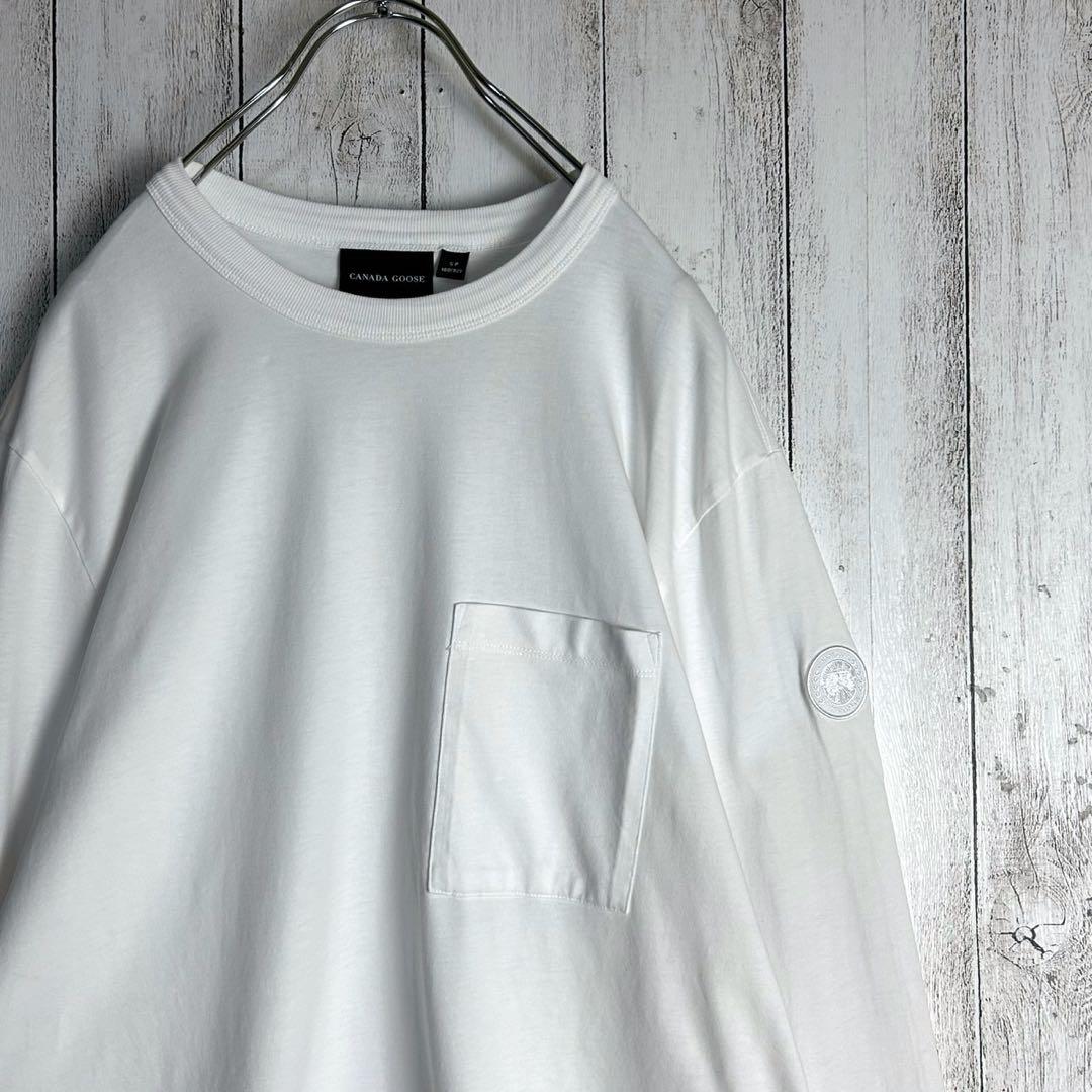 303【美品】カナダグース☆袖ワッペン入り長袖Tシャツ ロンＴ ホワイト