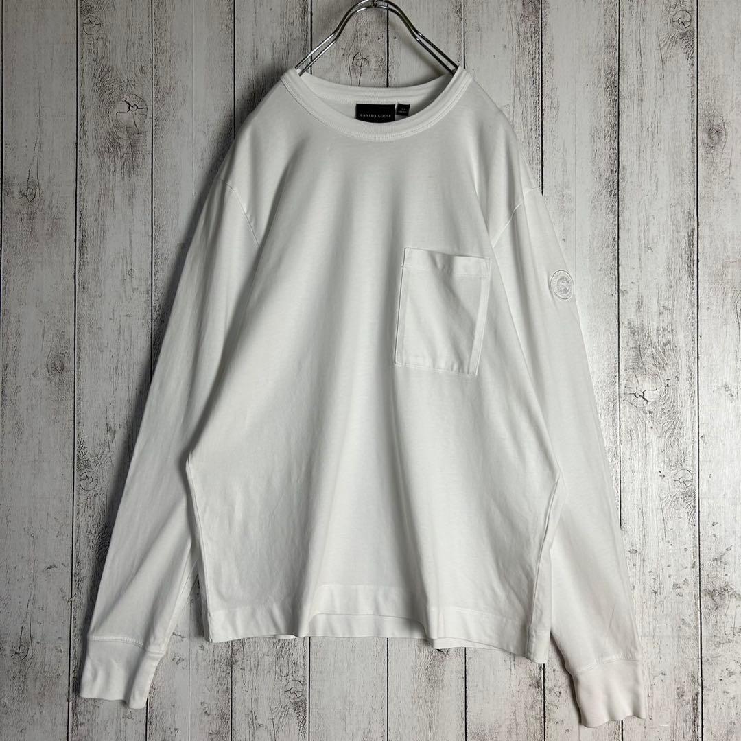 303【美品】カナダグース☆袖ワッペン入り長袖Tシャツ ロンＴ ホワイト