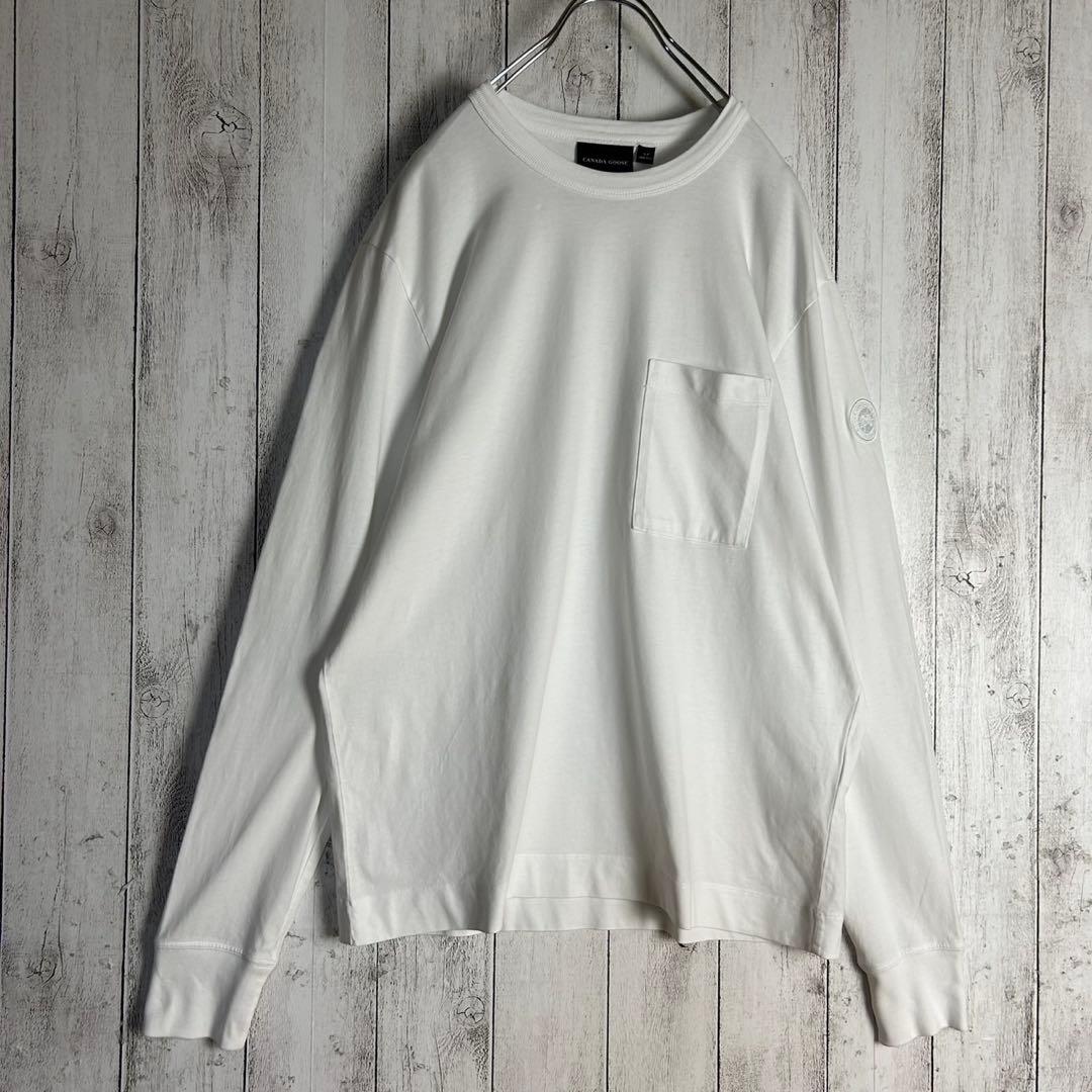 303【美品】カナダグース☆袖ワッペン入り長袖Tシャツ ロンＴ ホワイト