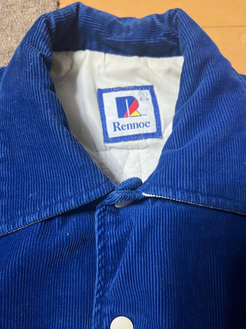 Rennoc スタジャン　コーデュロイ　青　猫刺繍　古着　ヴィンテージ