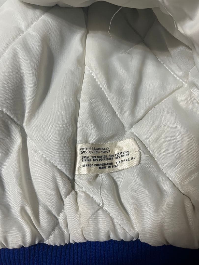 Rennoc スタジャン　コーデュロイ　青　猫刺繍　古着　ヴィンテージ