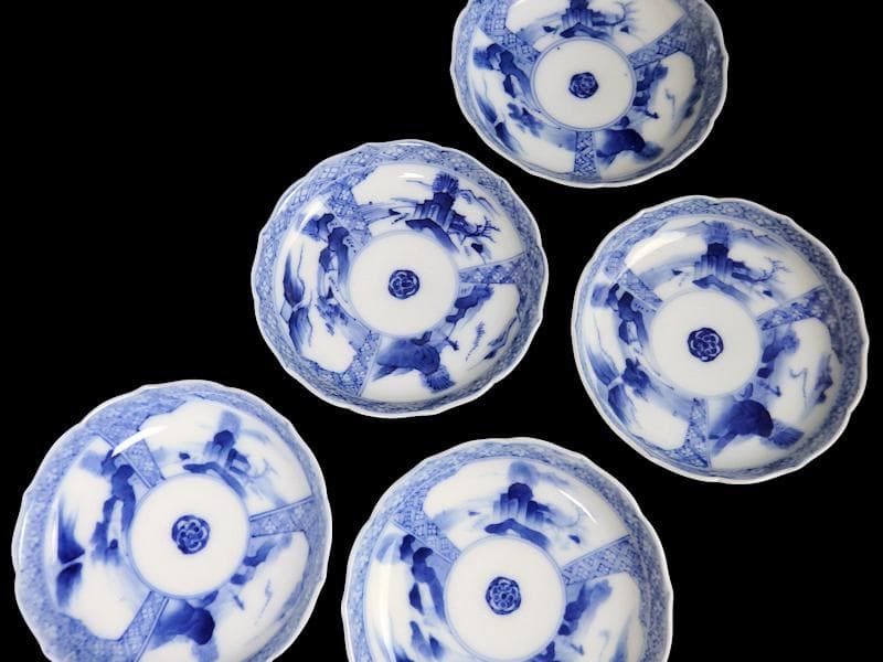 平戸　伊万里　立正堂製　割絵　山水紋の図　4寸皿　５枚　D083AS-DBi
