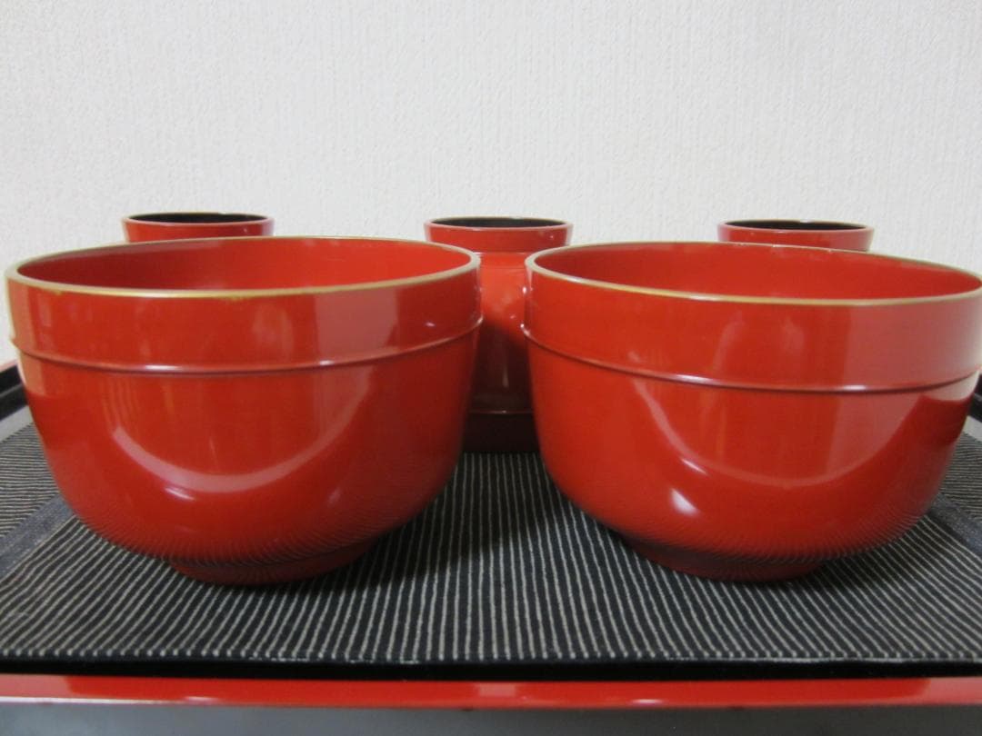 極美品◆伝統工芸 輪島塗◆大正期輪島塗◆朱漆 小椀 小蓋もの◆本金塗５客