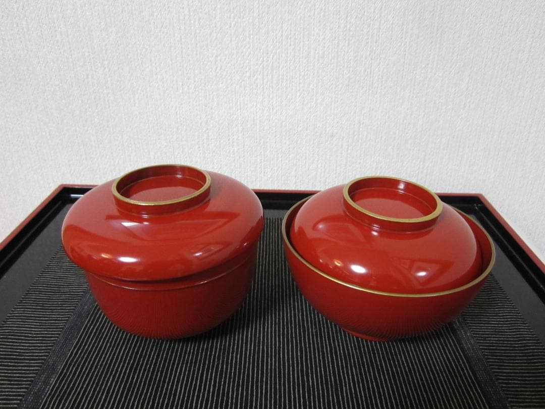 極美品◆伝統工芸 輪島塗◆大正期輪島塗◆朱漆 小椀 小蓋もの◆本金塗５客