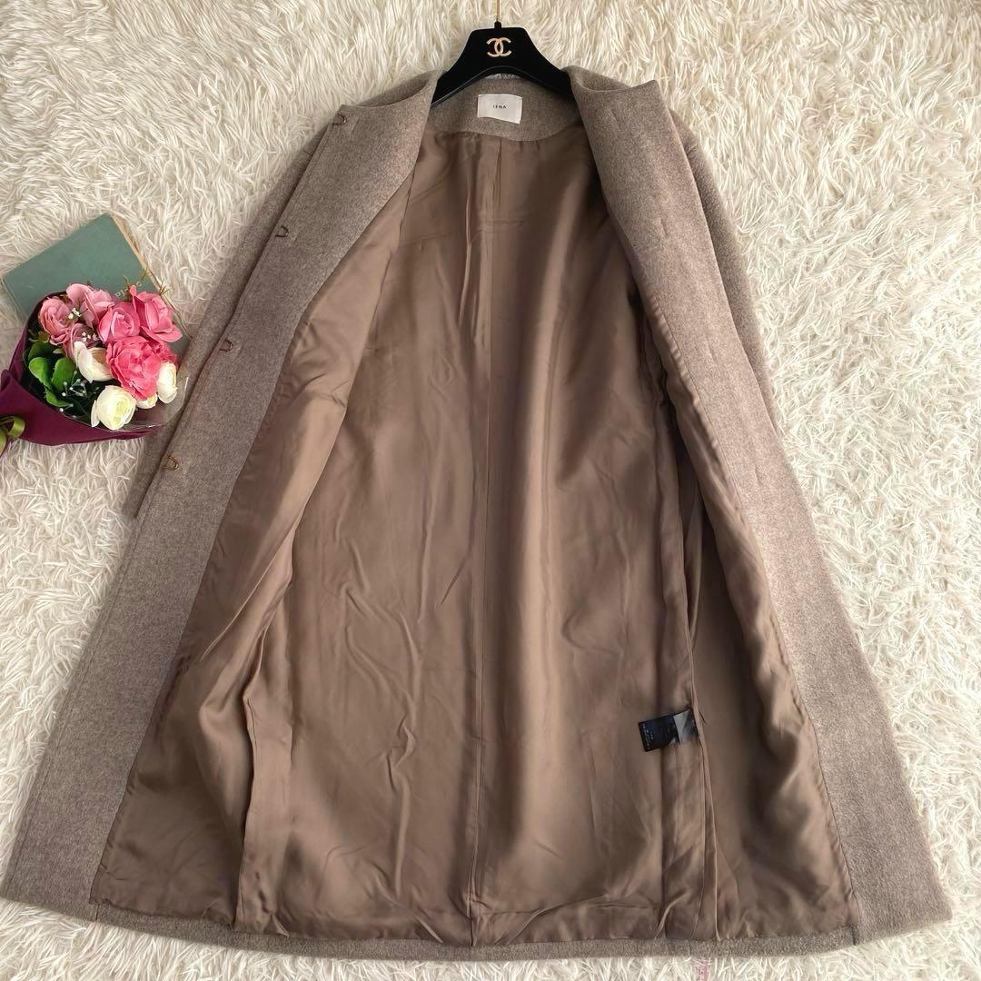 人気　IENA イエナ　ラムウール　ノーカラー　コート　グレージュ