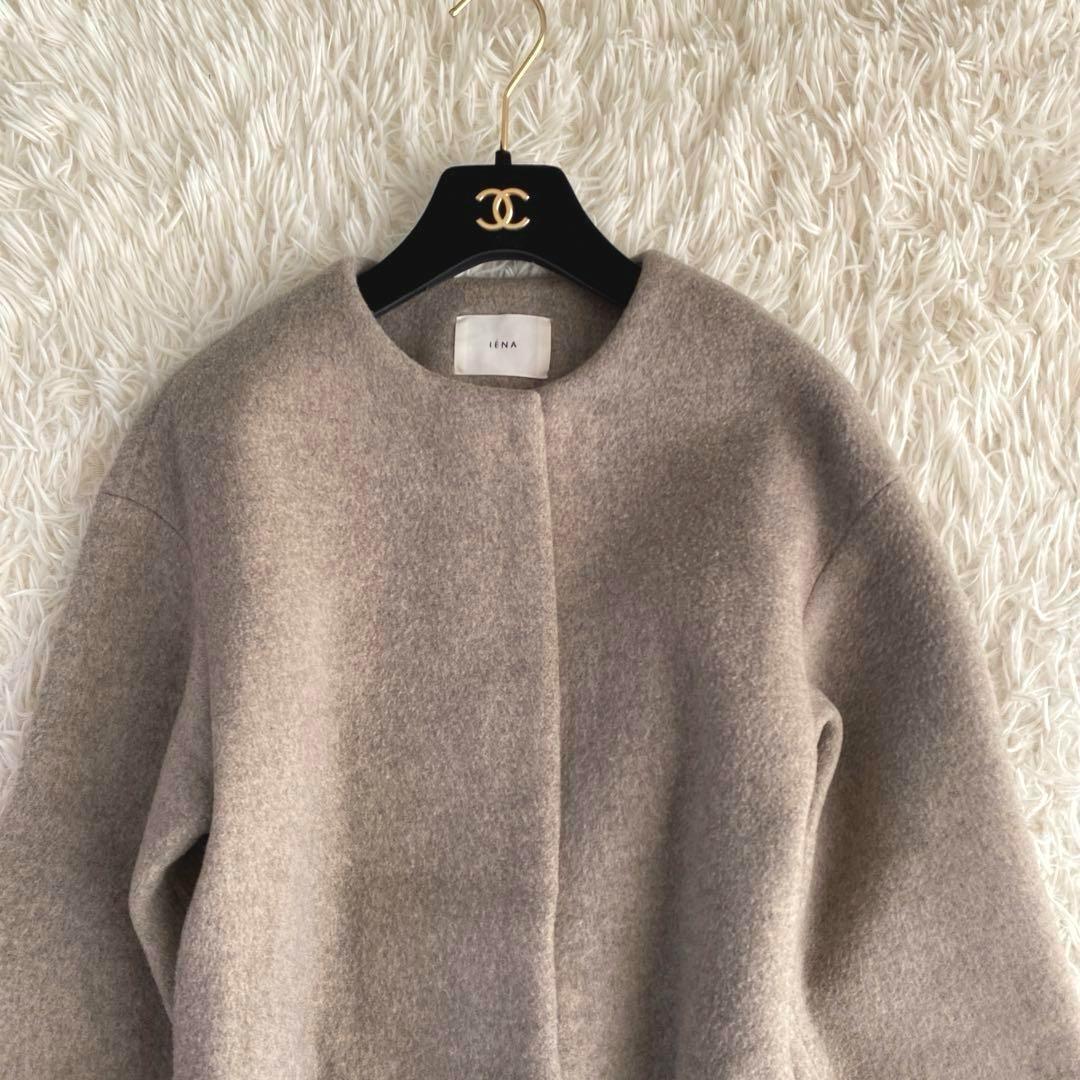 人気　IENA イエナ　ラムウール　ノーカラー　コート　グレージュ