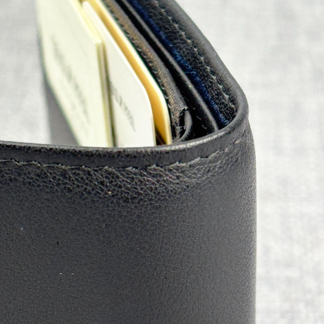 未使用ゴールドファイル☆メンズ二つ折り財布 ドイツカーフ 本革 黒 日本製