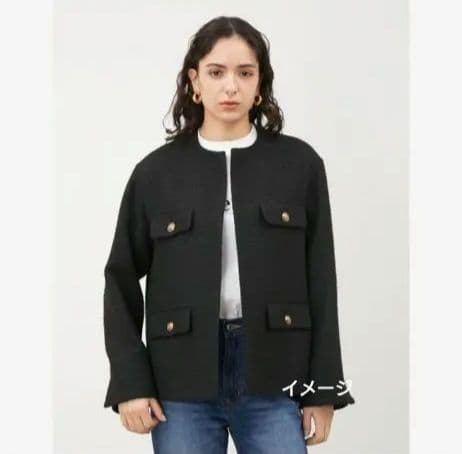 【MilaOwen 金ボタン ツィードノーカラージャケットコート】ミラオーウェン