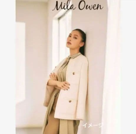【MilaOwen 金ボタン ツィードノーカラージャケットコート】ミラオーウェン