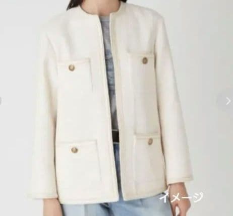 【MilaOwen 金ボタン ツィードノーカラージャケットコート】ミラオーウェン