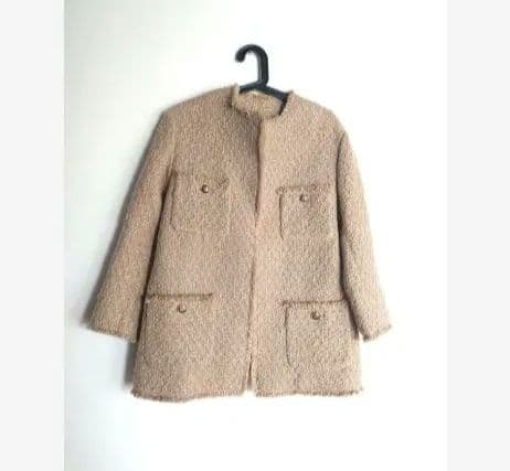 【MilaOwen 金ボタン ツィードノーカラージャケットコート】ミラオーウェン