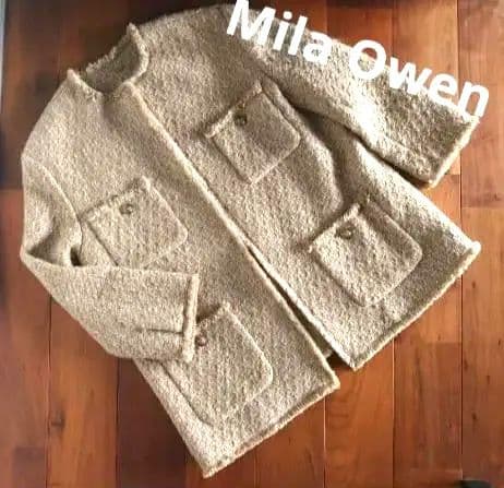 【MilaOwen 金ボタン ツィードノーカラージャケットコート】ミラオーウェン