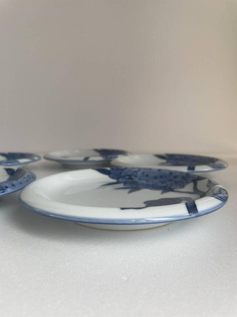 ①館林 源右衛門 染付向日葵絵 銘々皿 五客 お皿 中皿 有田焼 25