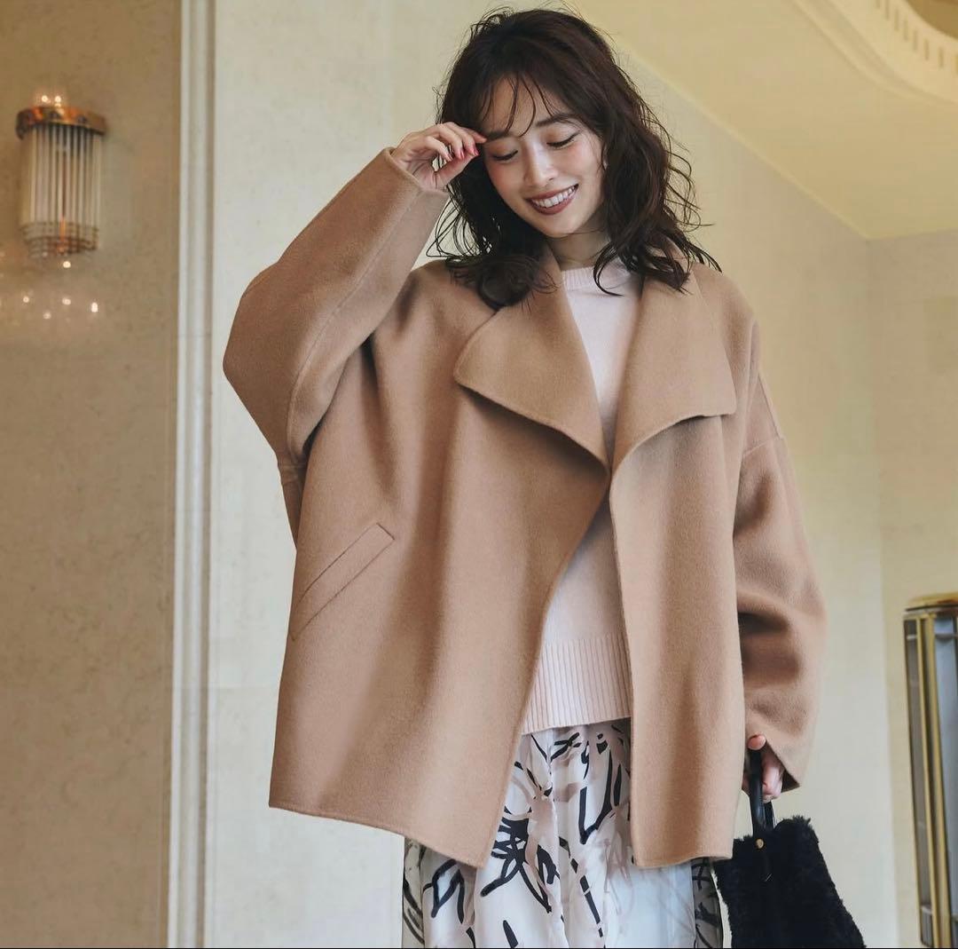 ウールリバーコート　ウール　コート　ベージュ