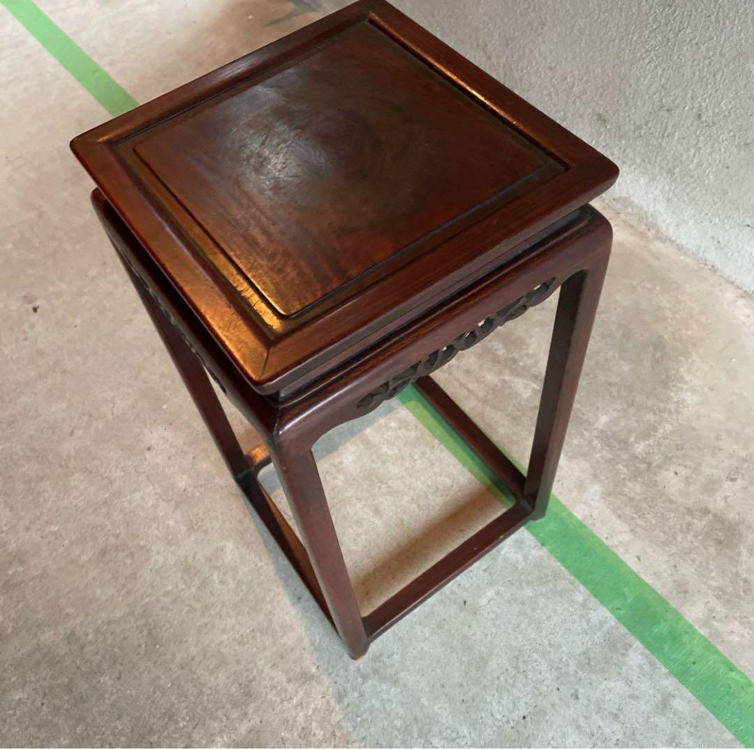 【紫檀花台】木製の木製彫刻入りデザインのサイドテーブル