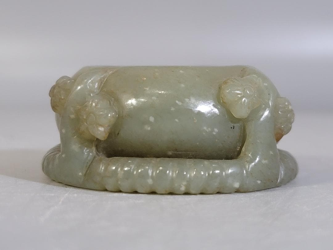 和田玉水孟　幅約6.5㎝　古玉彫刻 花彫紋 細工 書道具 唐物 中国美術 古玩