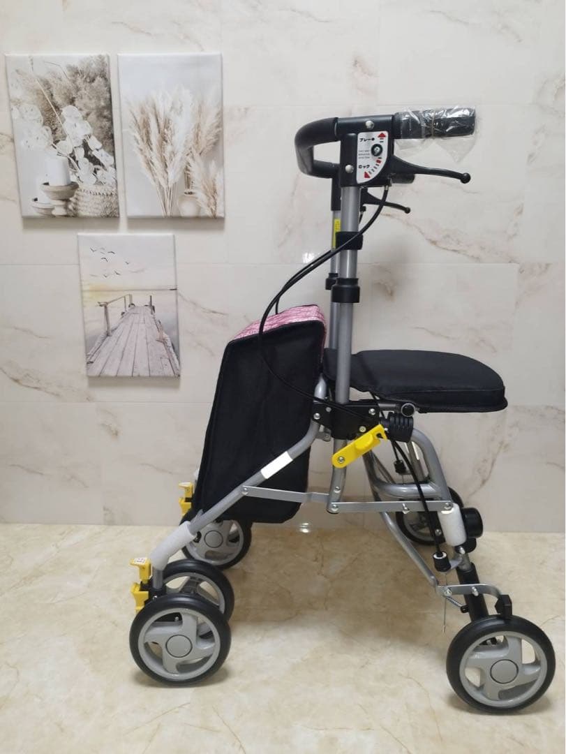 シンフォニーSPスリム　ピンク柄　シルバーカー　歩行車