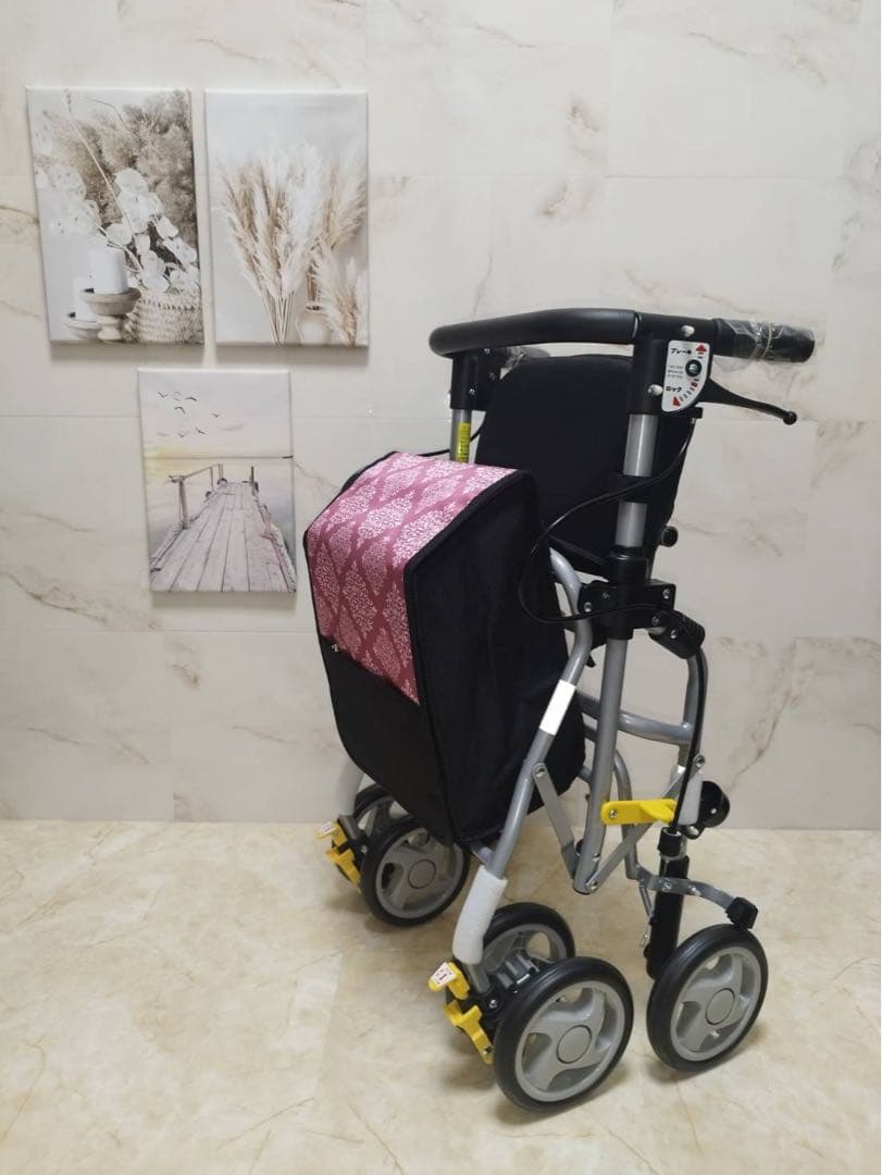 シンフォニーSPスリム　ピンク柄　シルバーカー　歩行車