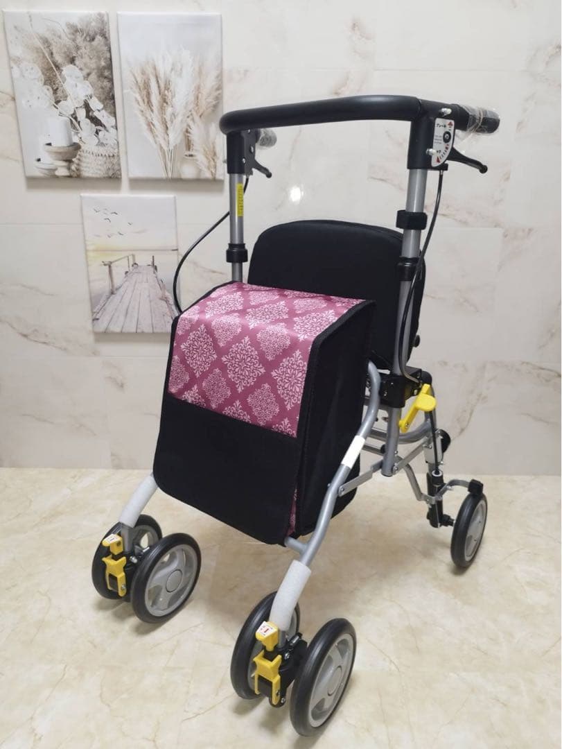 シンフォニーSPスリム　ピンク柄　シルバーカー　歩行車