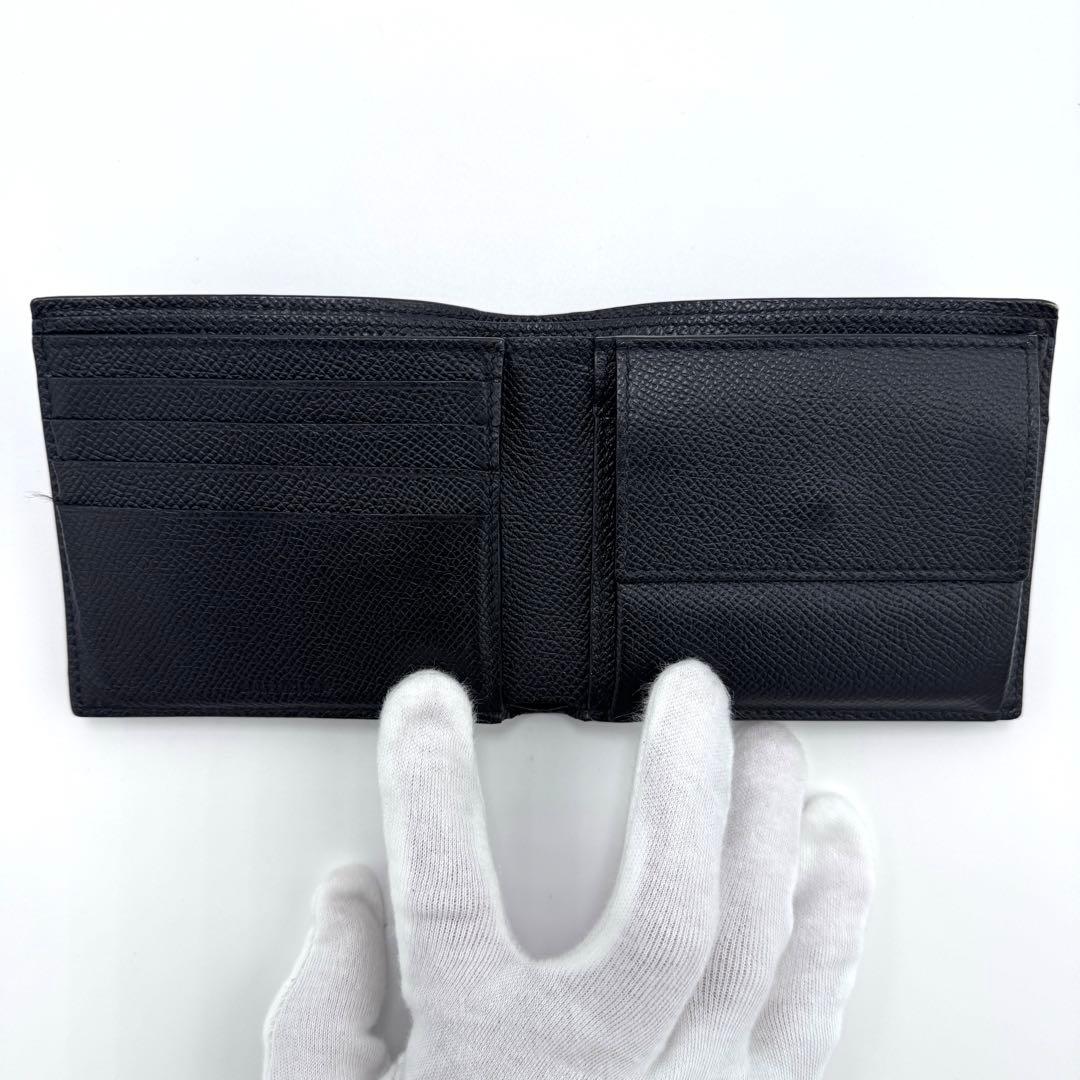 【美品】BALENCIAGA ロゴ 二つ折り財布 594315 ブラック レザー
