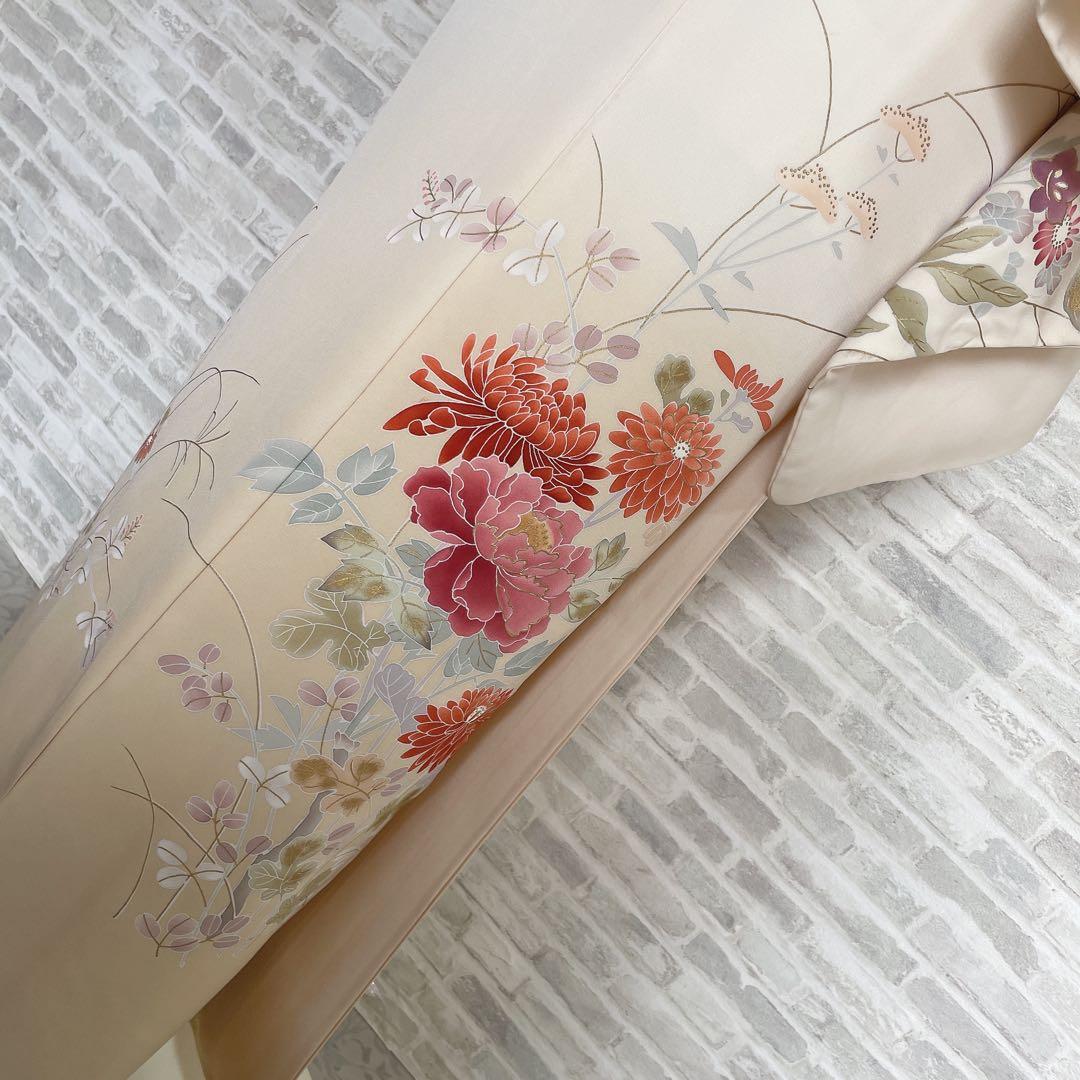 訪問着　フルセット　四季草花　手刺繍　高島屋　華やか　クリーム色　入学式　H9