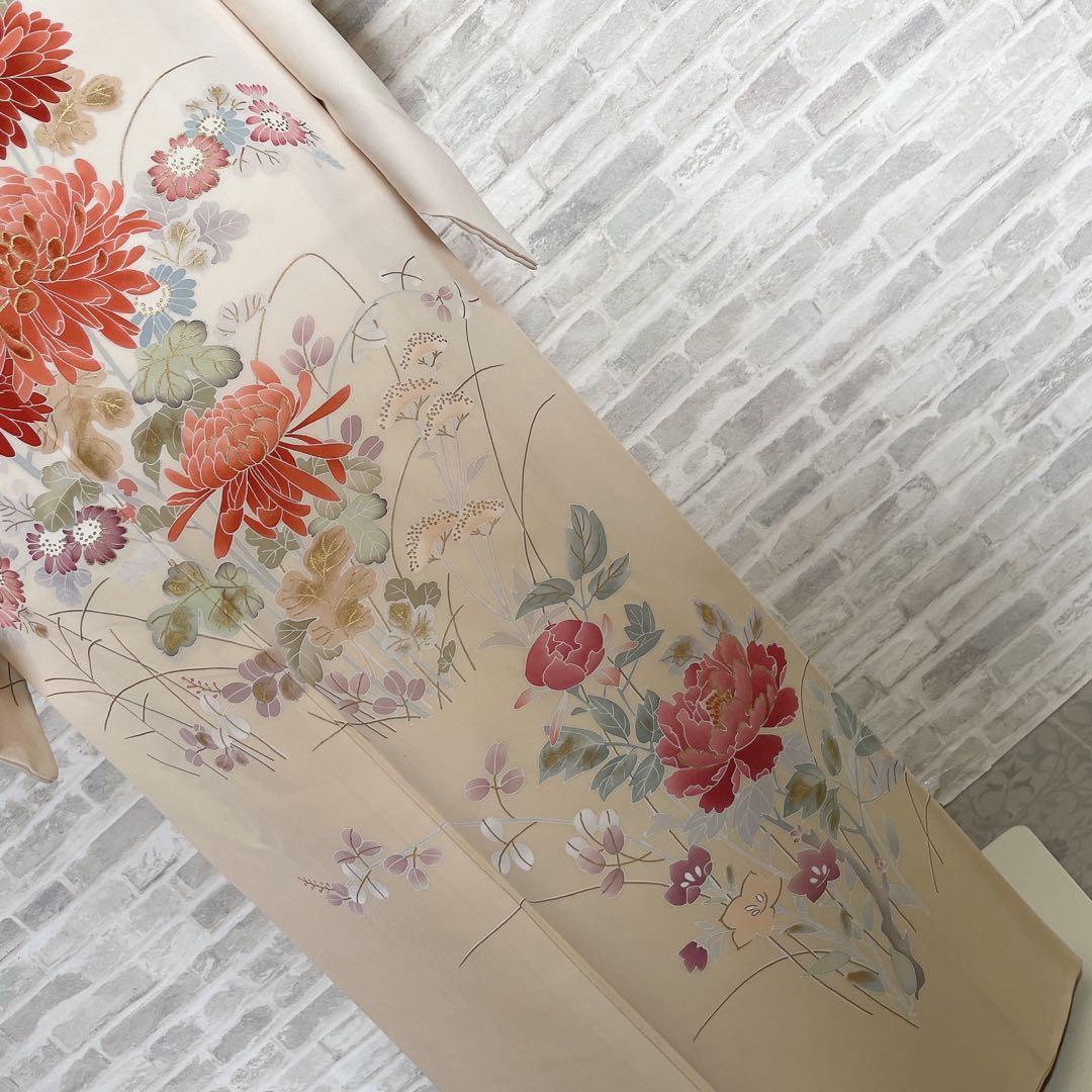 訪問着　フルセット　四季草花　手刺繍　高島屋　華やか　クリーム色　入学式　H9