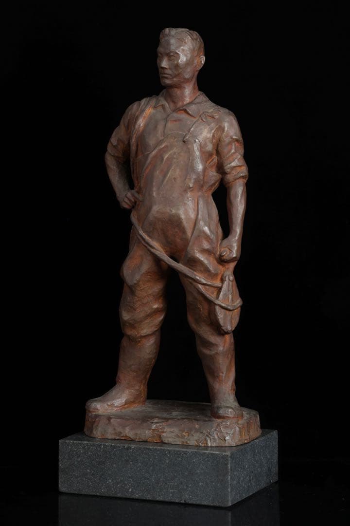 彫刻家【茂木弘次】ブロンズ彫刻 漁師像 男性像 高さ54cm 銅像 骨董 古美術