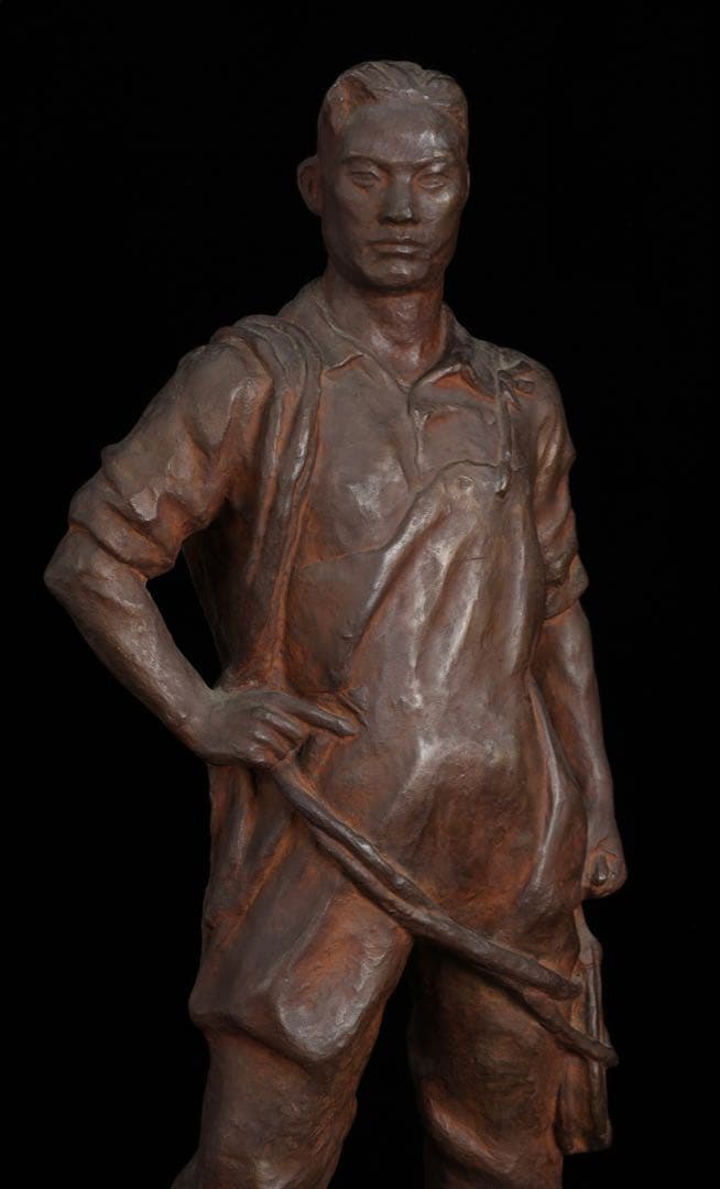 彫刻家【茂木弘次】ブロンズ彫刻 漁師像 男性像 高さ54cm 銅像 骨董 古美術