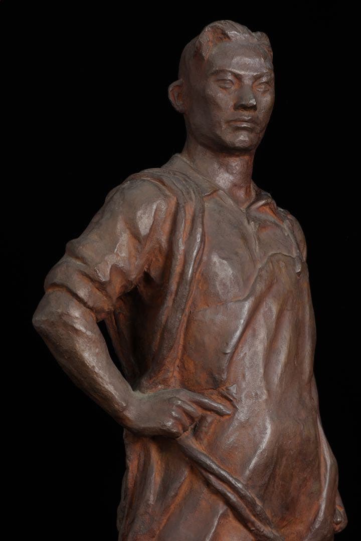 彫刻家【茂木弘次】ブロンズ彫刻 漁師像 男性像 高さ54cm 銅像 骨董 古美術