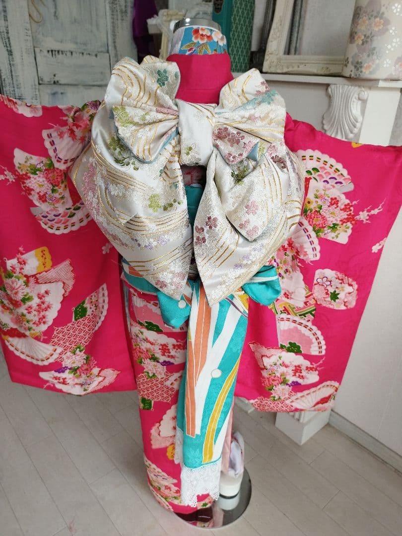 専用です☆アンティーク綺麗なピンクに花扇の着物単品