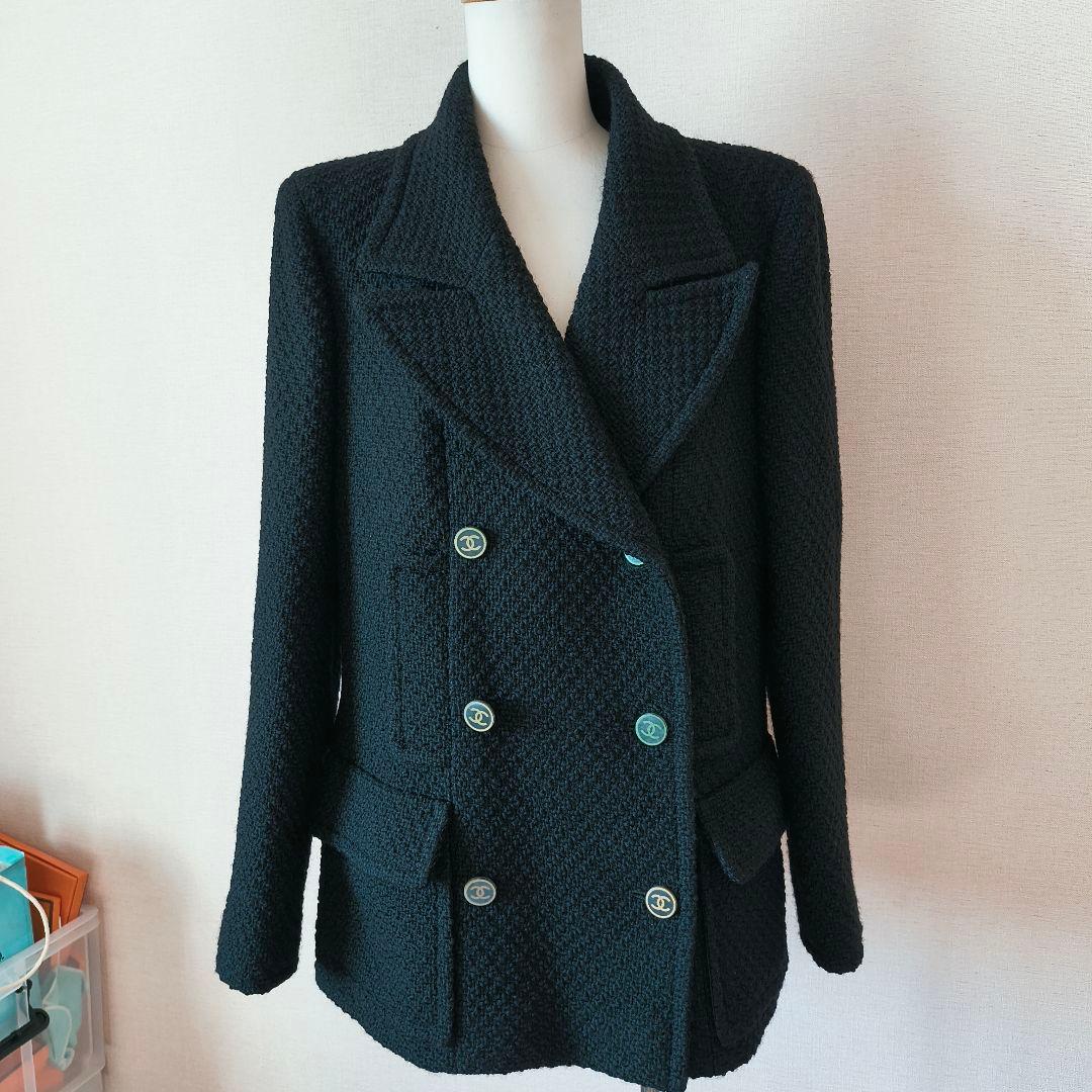 専用 ダブルブレスト ツイードジャケット ブラック 42 ココボタン
