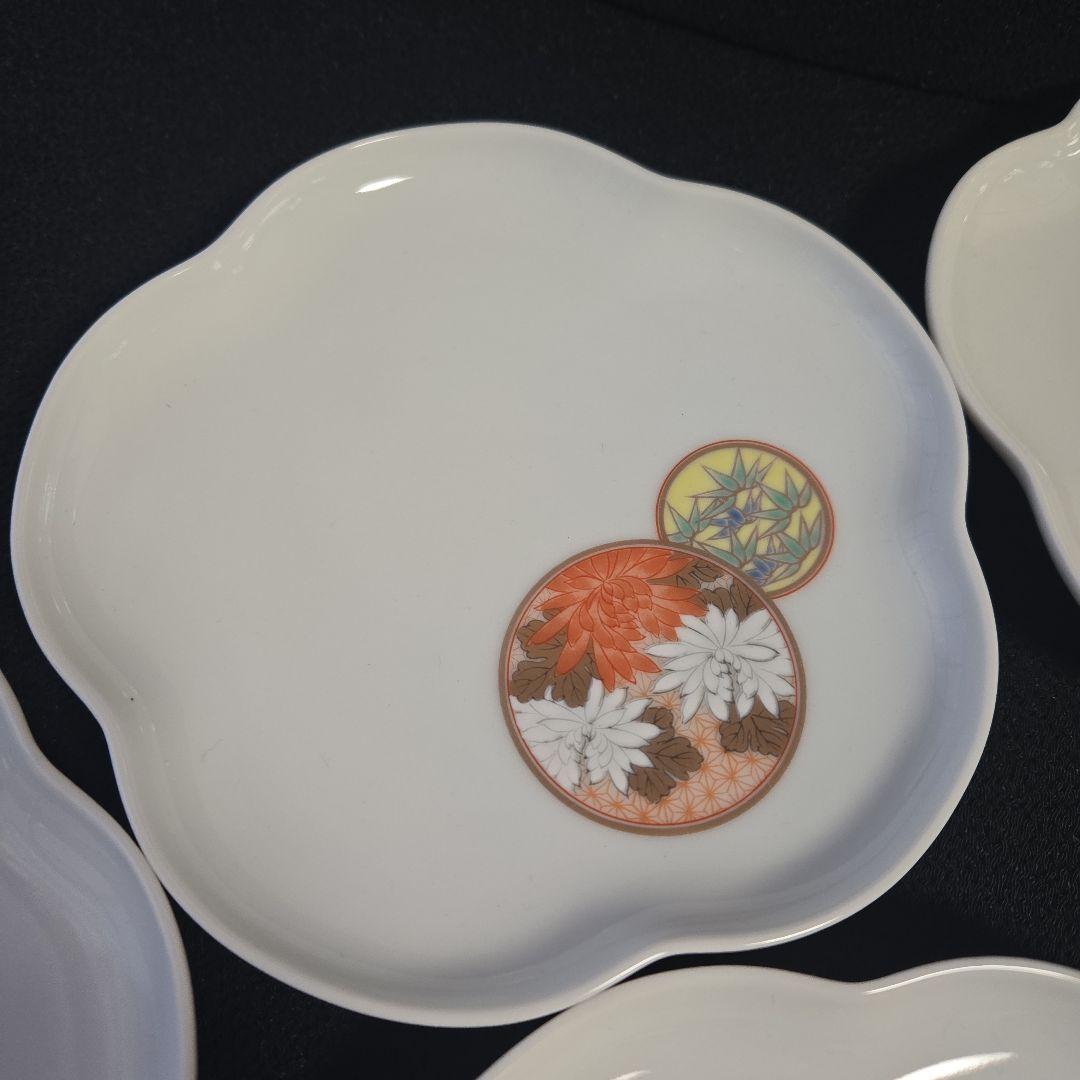 【①希少な極美品】深川製磁　寿赤絵　梅型　銘々皿揃　取皿揃　小皿　　トリプレット